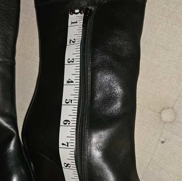 New Monica Chiang Thigh High Black Leather Gold Studs Covered Wedge Boots 40 - Picture 15 of 16